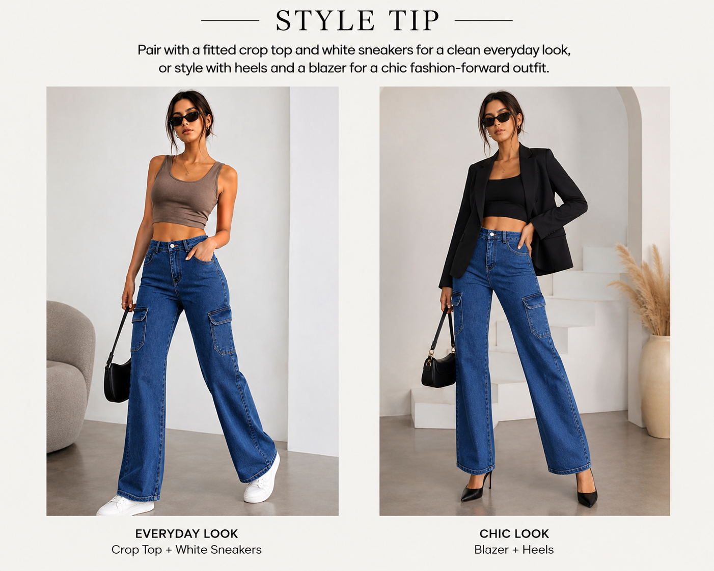 Urban Blue High-Waist Cargo Denim Jeans