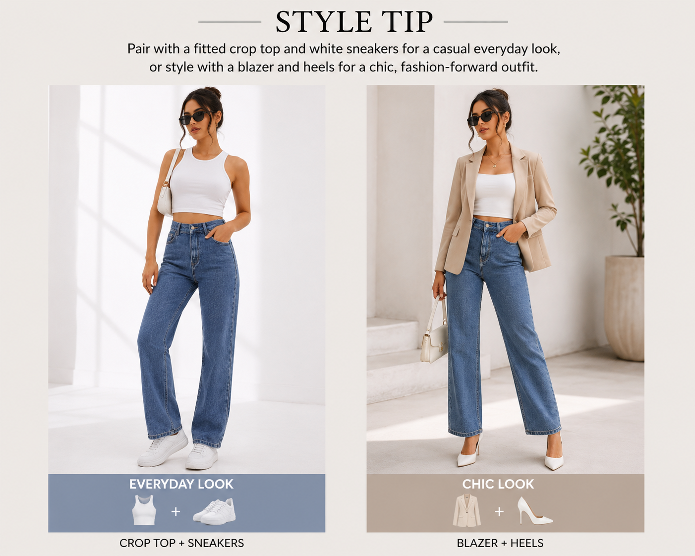 High-Waist Straight Fit Denim Jeans Premium Alternative
