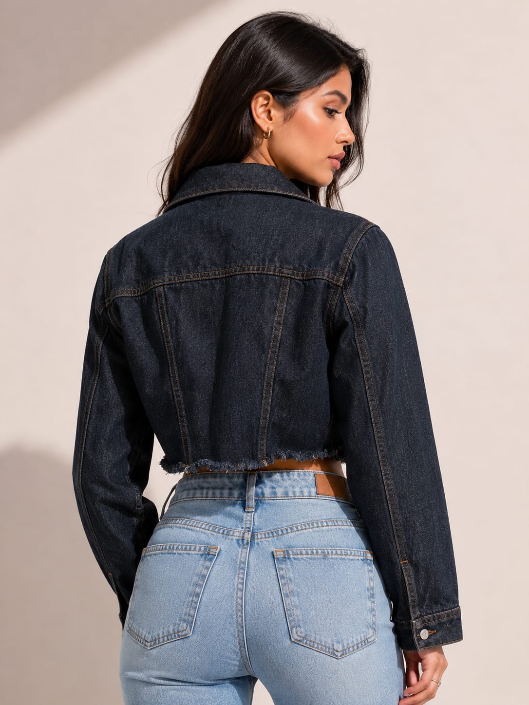 Women's Black Cropped Denim Jacket | Trendy Casual Jacket