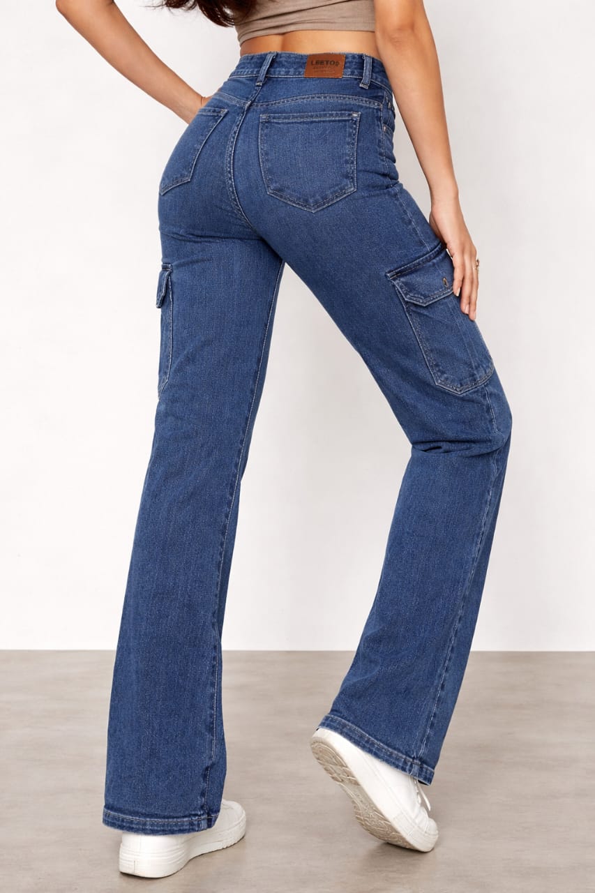 Urban Blue High-Waist Cargo Denim Jeans