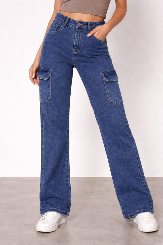 Urban Blue High-Waist Cargo Denim Jeans