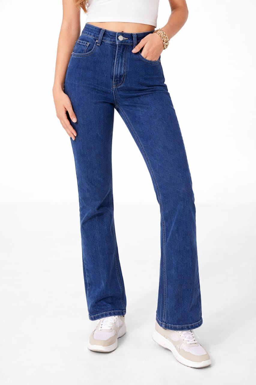 Women's Mid Blue High Rise Bootcut Stretch Jeans
