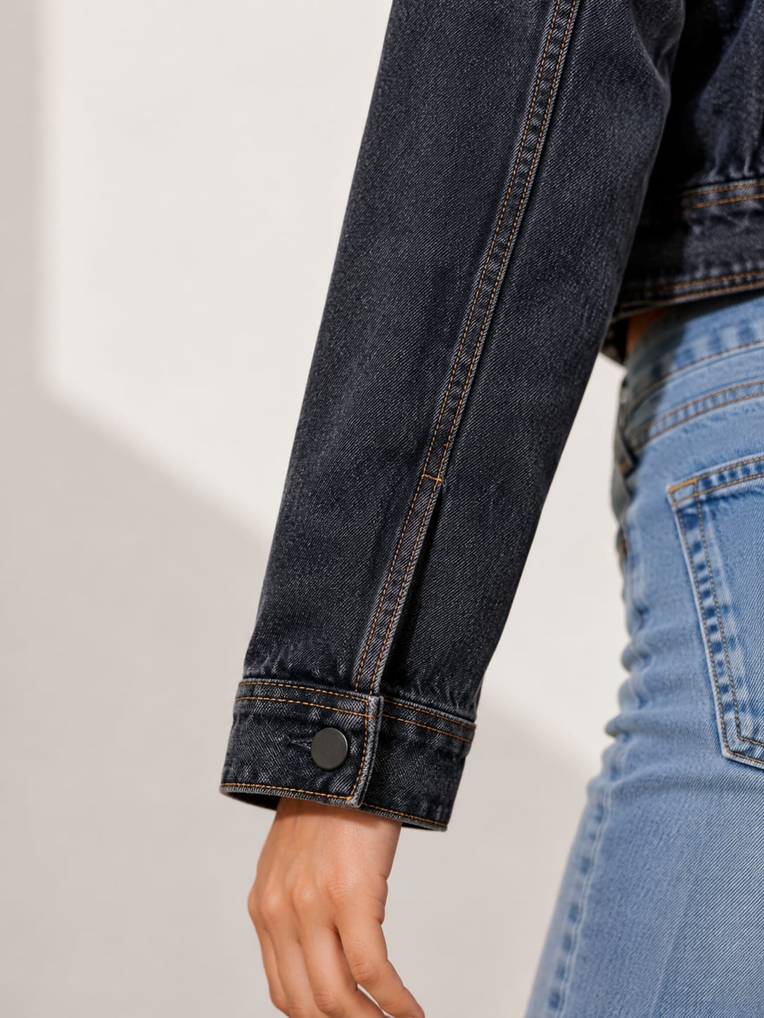 Women's Black Cropped Denim Jacket | Trendy Casual Jacket