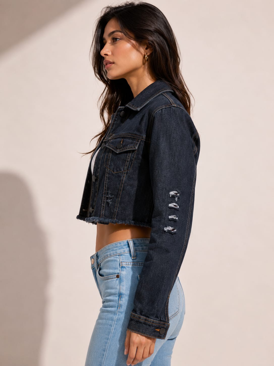 Women's Black Cropped Denim Jacket | Trendy Casual Jacket