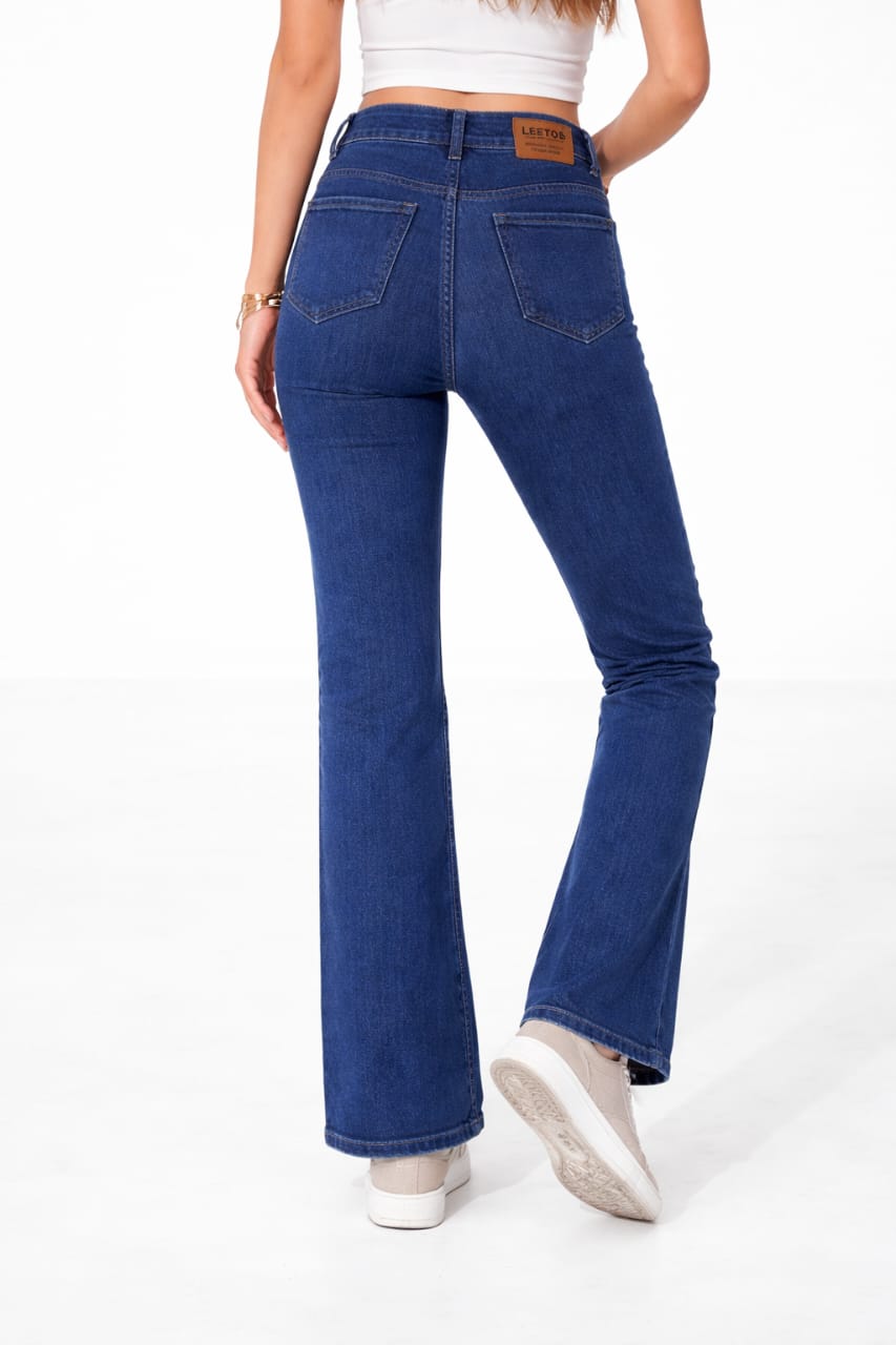 Women's Mid Blue High Rise Bootcut Stretch Jeans