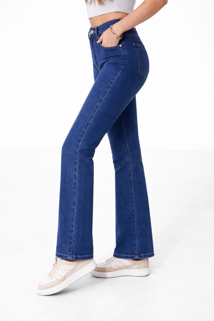 Women's Mid Blue High Rise Bootcut Stretch Jeans